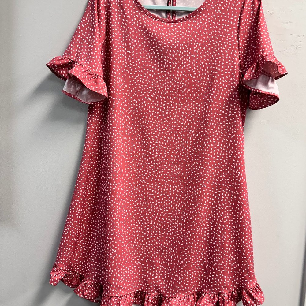 LEOPARD PRINTED RUFFLE SHORT SLEEVE DRESS-PINK
